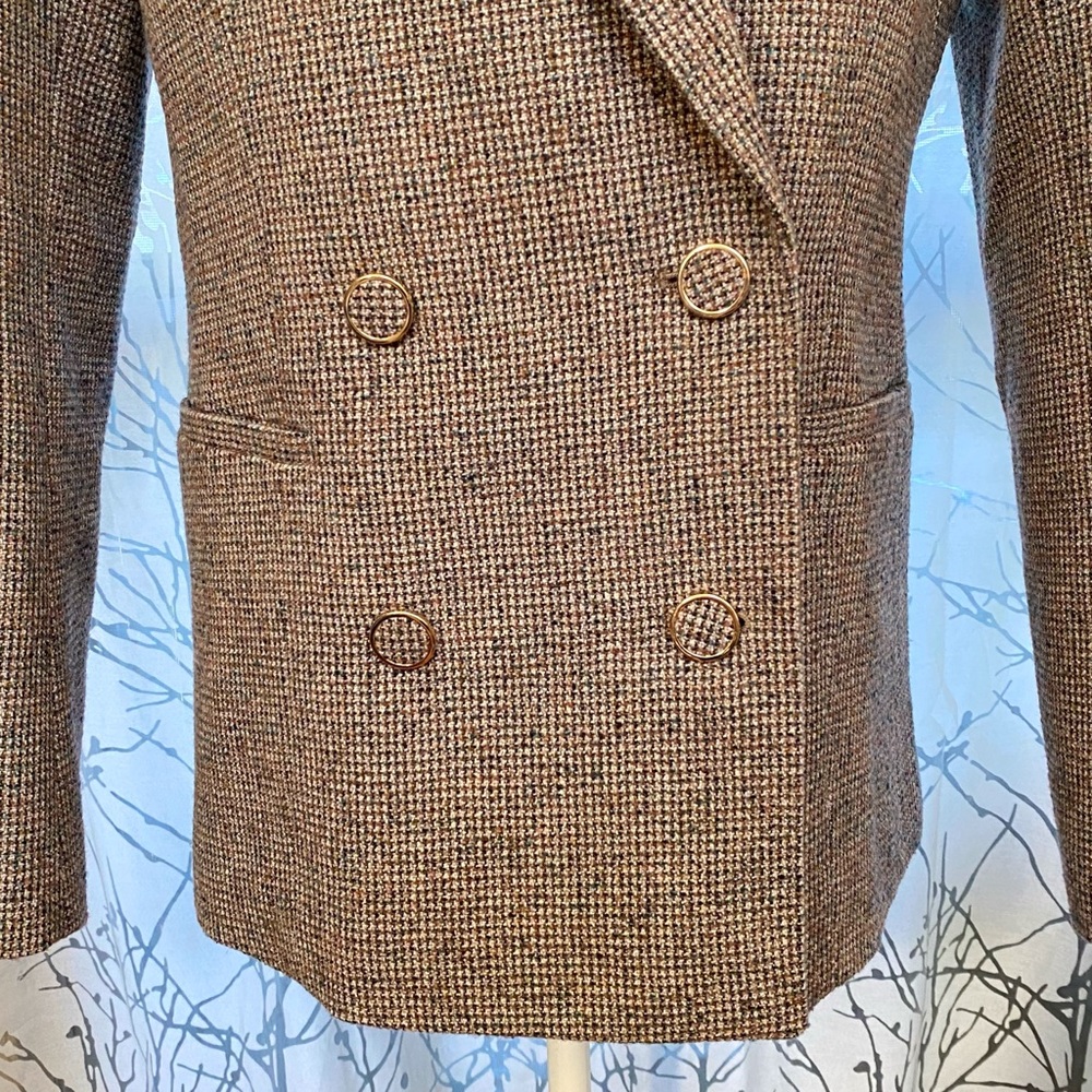 LAFAYETTE 148 tan brown Double Breasted Check Print Wool Jacket blazer - Picture 7 of 14